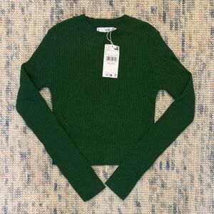 NWT Mango Forest Green Ribbed Sweater